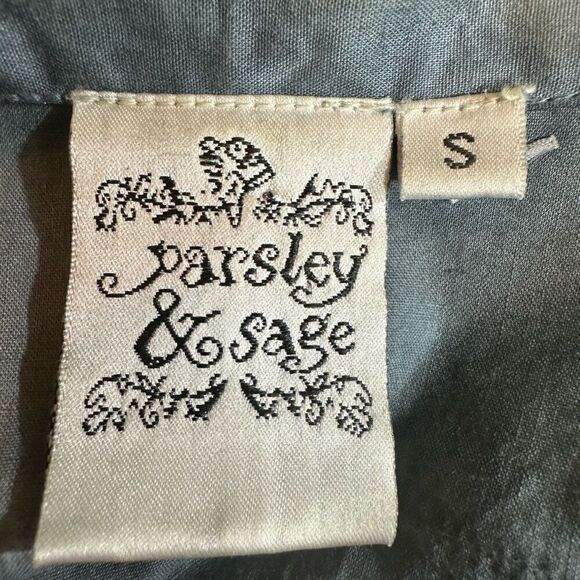 PARSLEY & SAGE Women's Cotton Embroidered Ruffle Button Down Shirt Blue Small - Picture 2 of 15